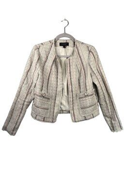 Laundry By Shelli Segal Striped Open Front Tweed Jacket Size 6 Pink Gray White